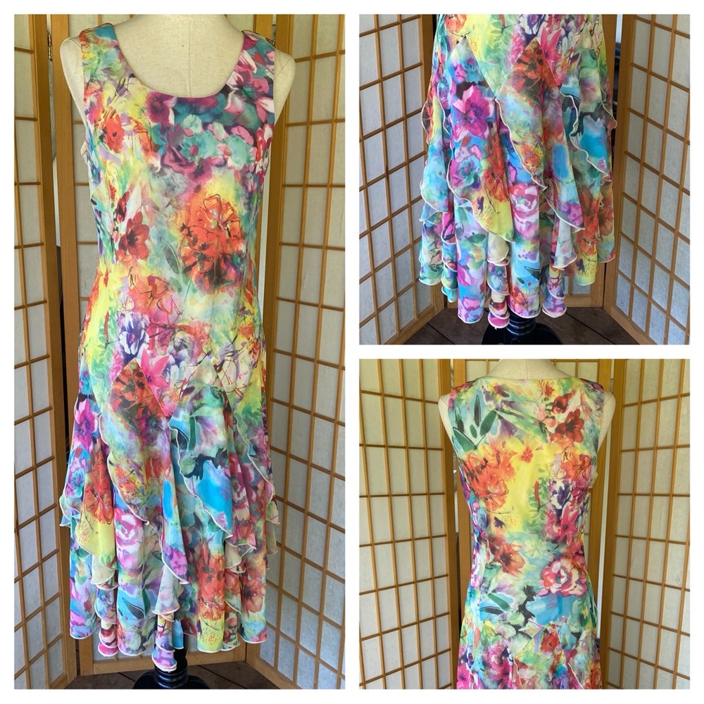 RB Collection New York Floral Sleeveless Stretch Fitted Dress SZ 8